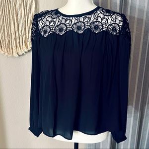 LOFT navy blue lace shoulders top